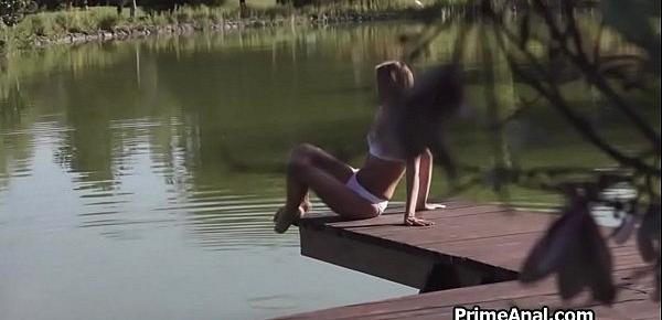  Blonde blowing BBC and getting rimmed outdoors